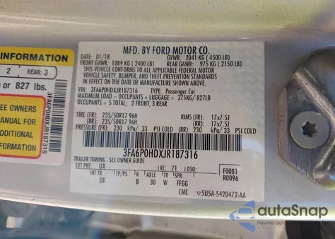 2018 Ford Fusion Se z USA, uszkodzony, nr VIN 3FA6P0HDXJR187316